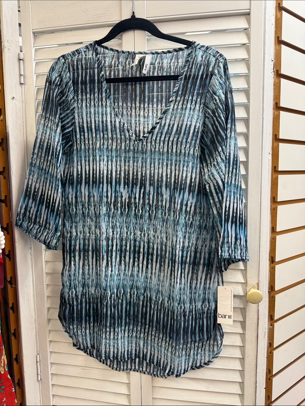 Bar III Blue, Black & White Striped V-Neck Tunic